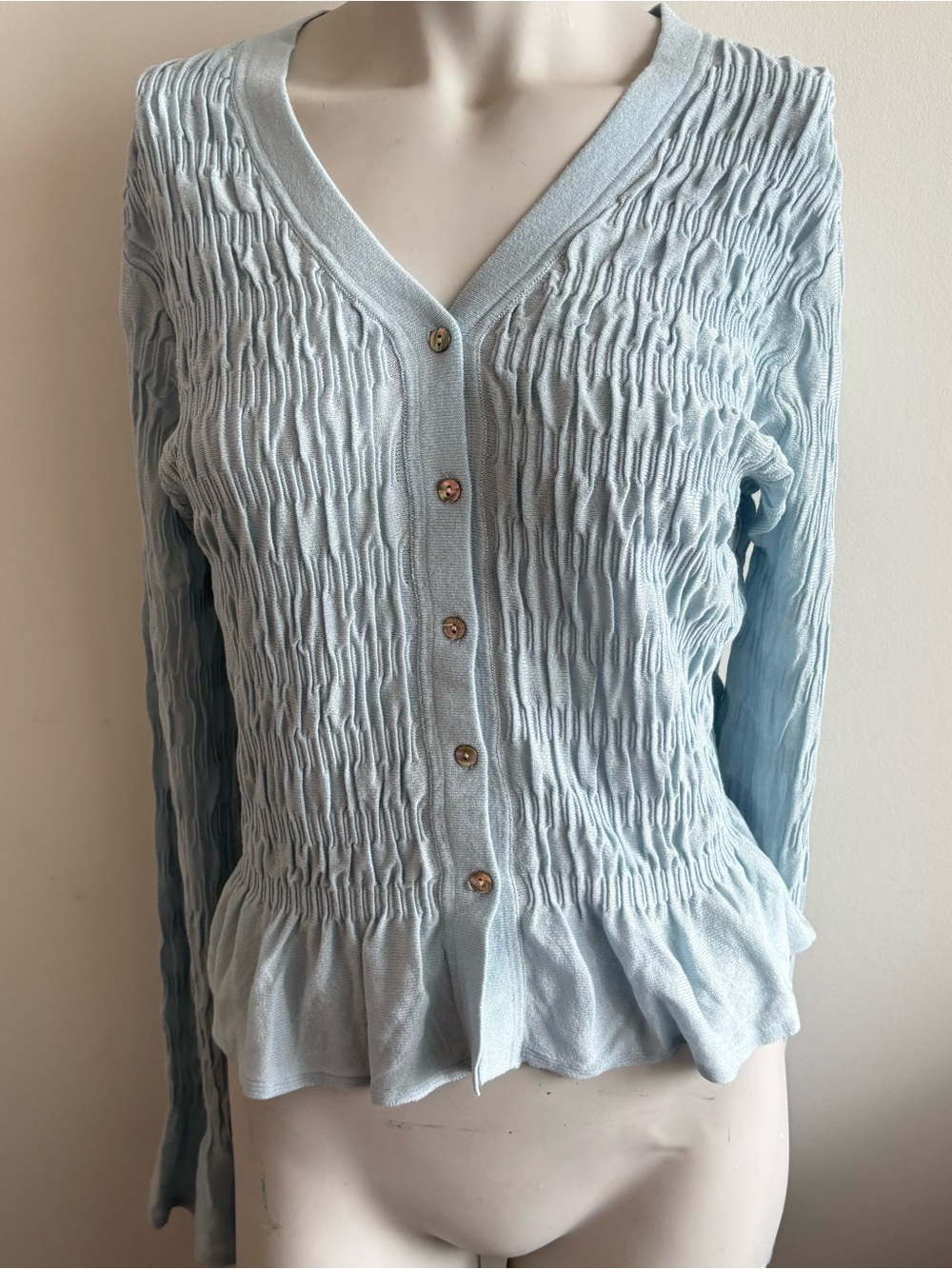 Zara Light Blue Button-Front Textured Cardigan